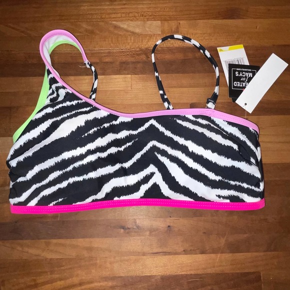 California Waves 3 piece bikini set pink/green/animal print medium - Picture 4 of 11